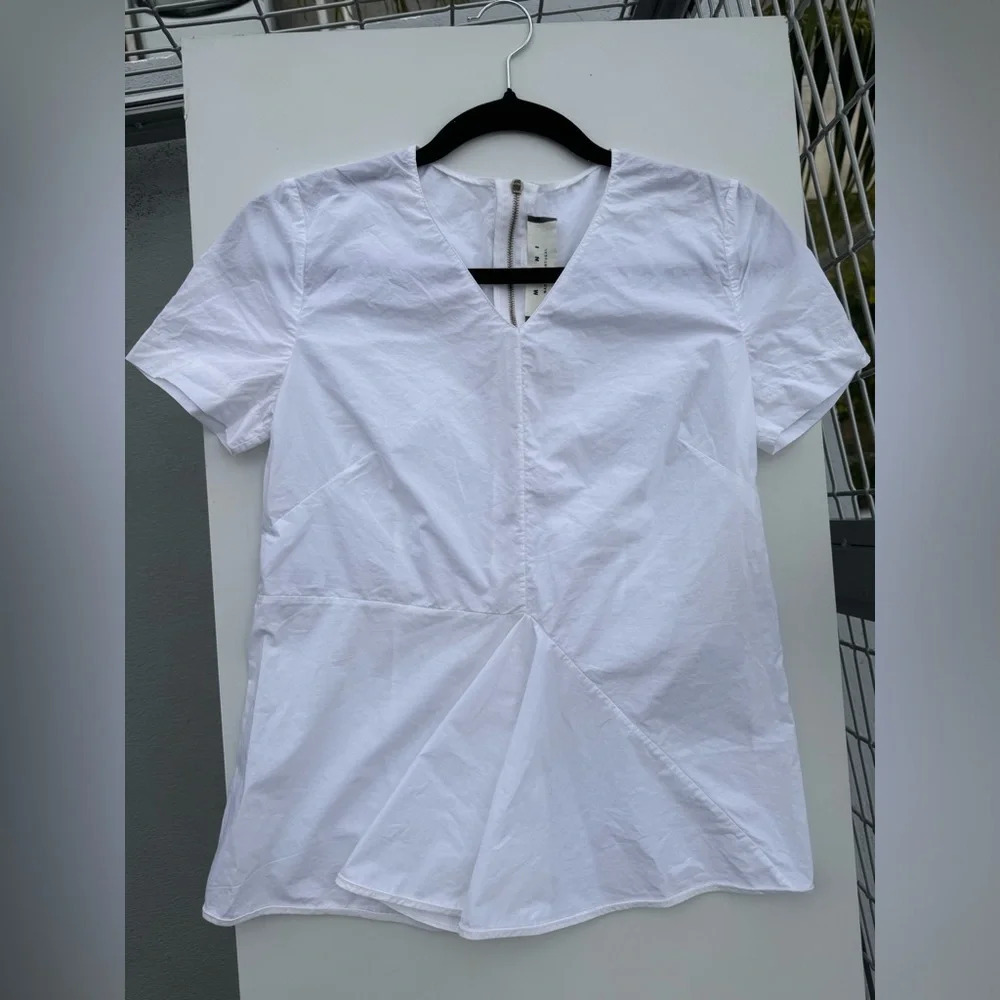 $735 New Marni White 100% Cotton V-Neck Short-Sleeve Top Blouse It-38 Us-0/2 Xs